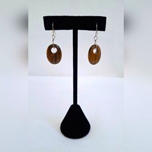 Vintage Sterling Silver & Tiger's Eye 1.5 Inch Dangle Earrings